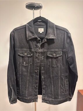 Ag Adriano Goldschmied Black Denim Jacket with Red Logo Tag